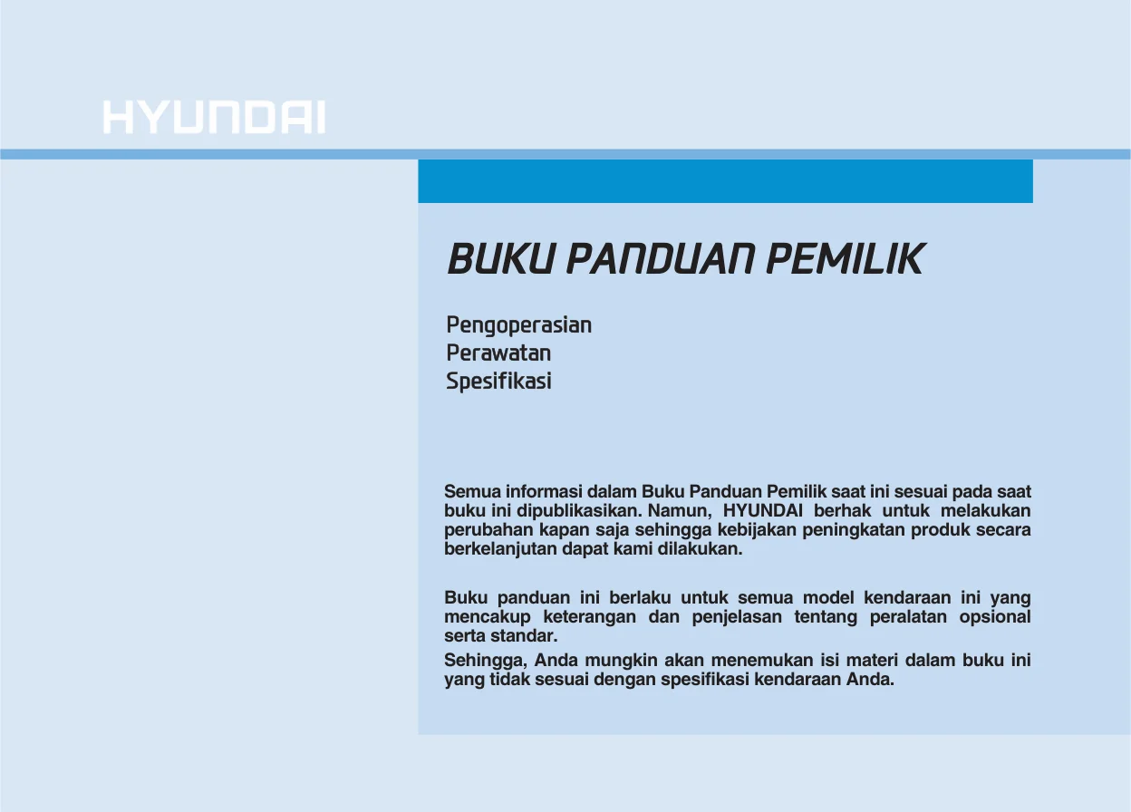 UKU PANDUAN PEMILIK — Halaman 1 Owner's Manual Hyundai All New PALISADE Hybrid