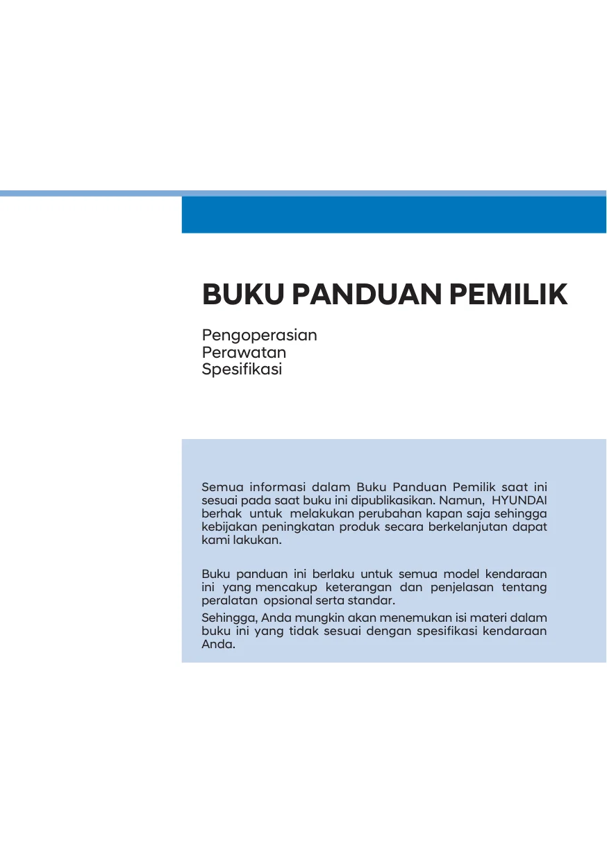 Pengoperasian Perawatan Spesifikasi — Halaman 1 Owner's Manual Hyundai Creta