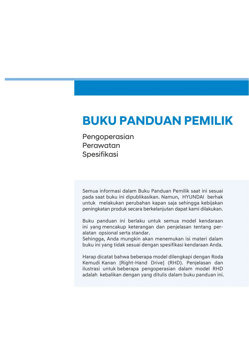 Pengoperasian Perawatan Spesifikasi — Halaman 1 Owner's Manual Hyundai STARIA