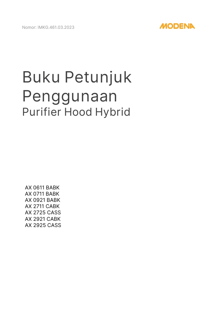 Buku Petunjuk Penggunaan — Halaman 1 Owner's Manual Modena AX 0611 BABK