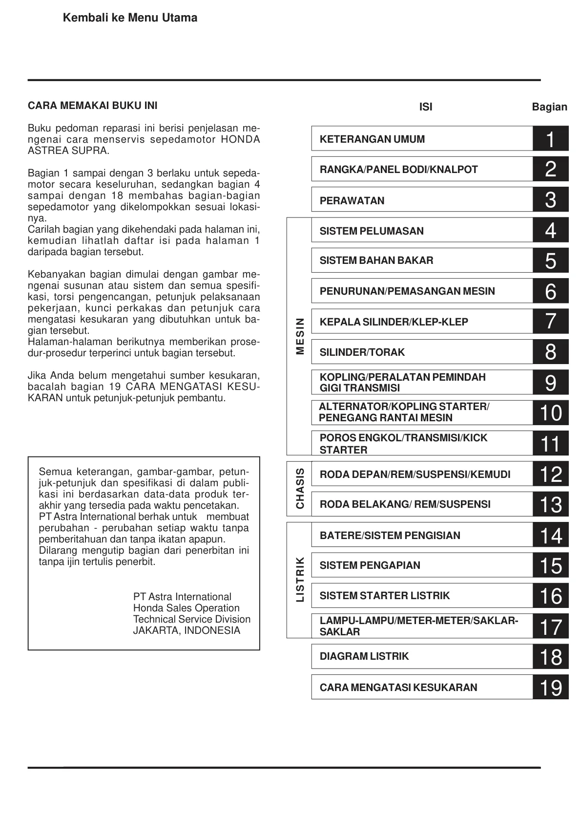 Halaman 1 Service Manual Honda ASTREA SUPRA 1997