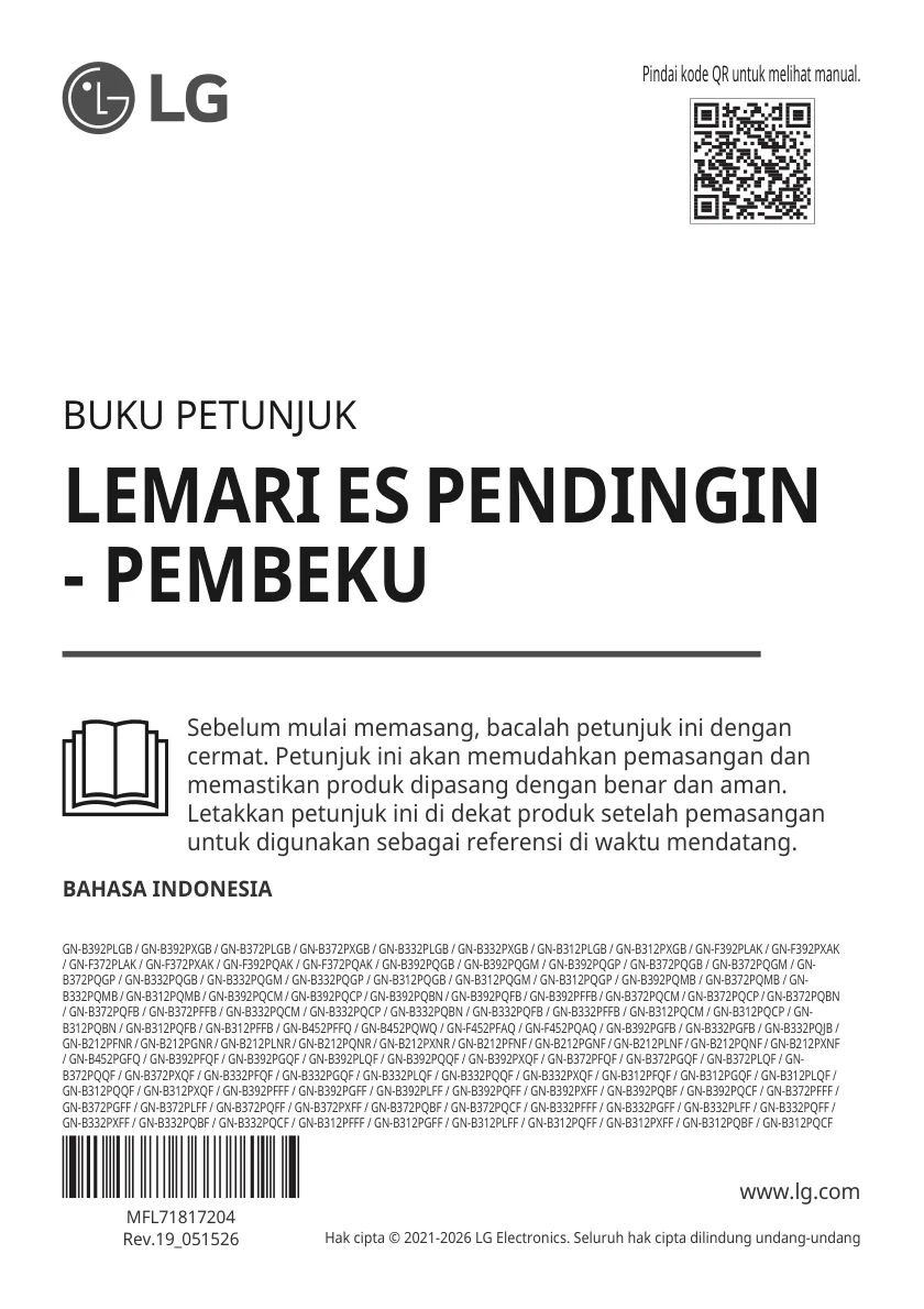 Halaman 1 Owner's Manual LG Kulkas 2 Pintu Smart Inverter 493L / 461L