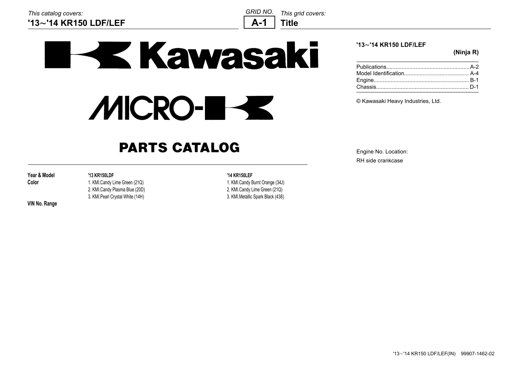'13 '14 KR150 LDF/LEF Title — Halaman 1 Parts Catalog Kawasaki Ninja R 2013-2014