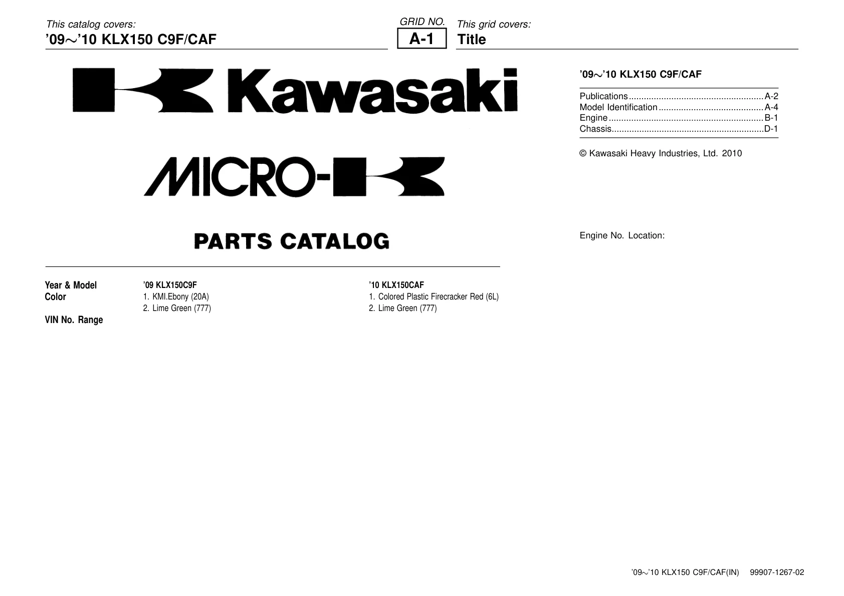Halaman 1 Parts Catalog Kawasaki KLX150 S 2009-2010