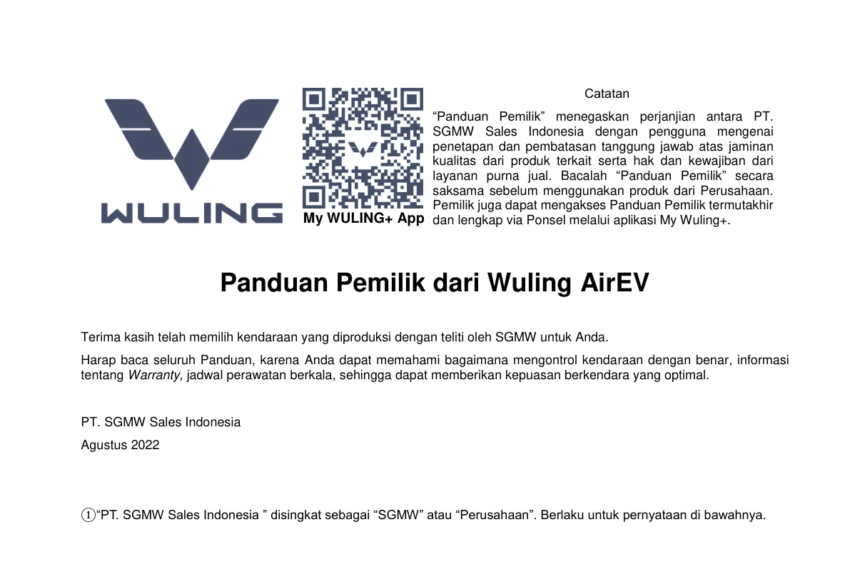 Halaman 1 Owner's Manual Wuling Air ev 2022