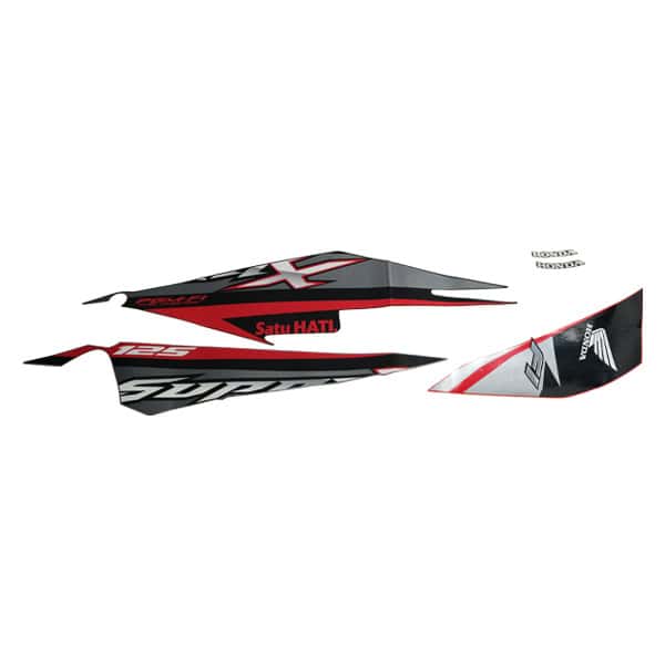 Stiker Body Set Kiri Hitam Merah Honda Supra X 125 FI