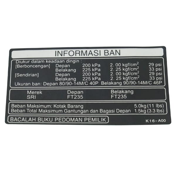 Label Tire Honda Scoopy eSP K16R